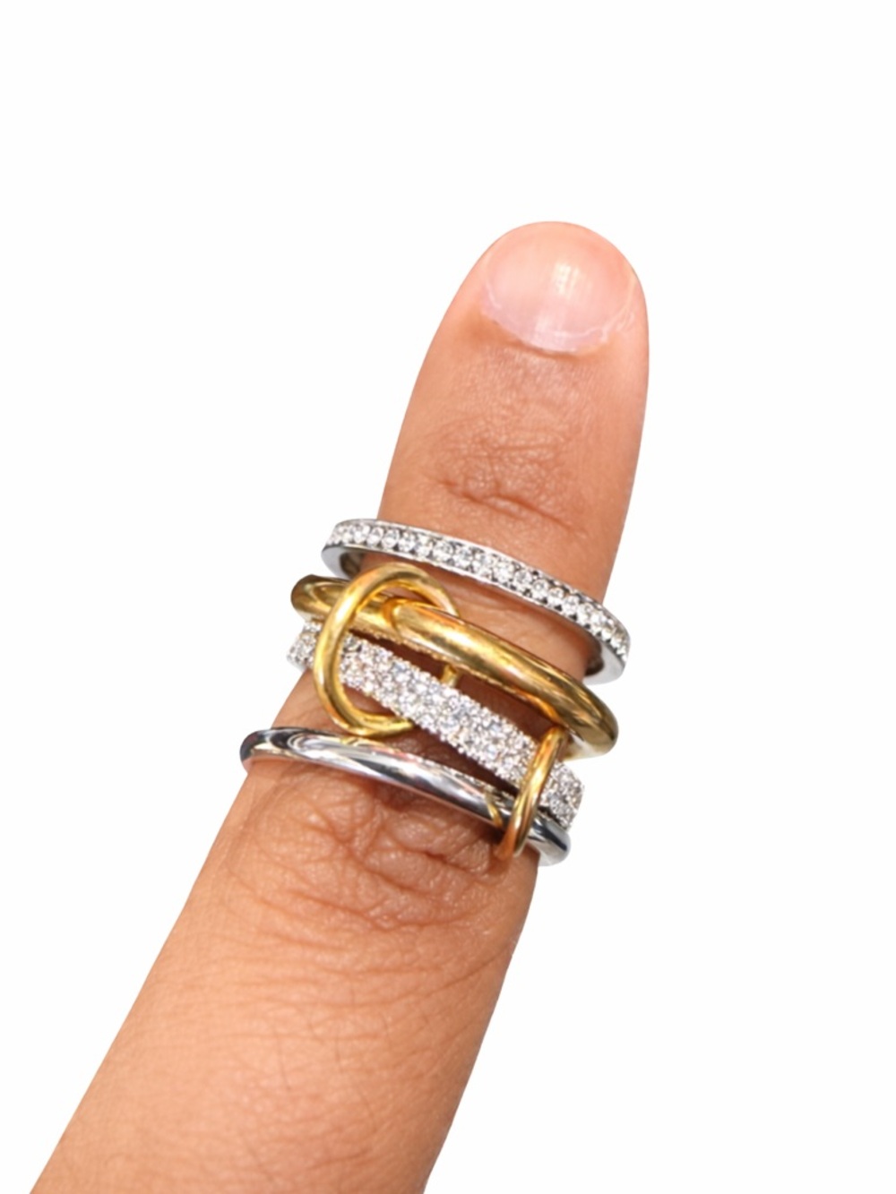 Mixed Metal Stackable Rings CZ Gold Silver Knot Statement Set